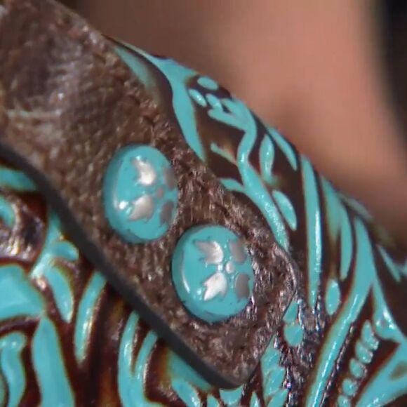 Patricia Nash Rosolini Tooled Leather Saddle Bag Turquoise Brown Crossbody Boho - Picture 6 of 16